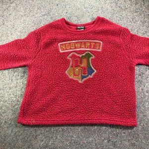 Harry Potter Hogwarts Womens Red Fuzzy Long Sleeve Sweater Junior's Size L